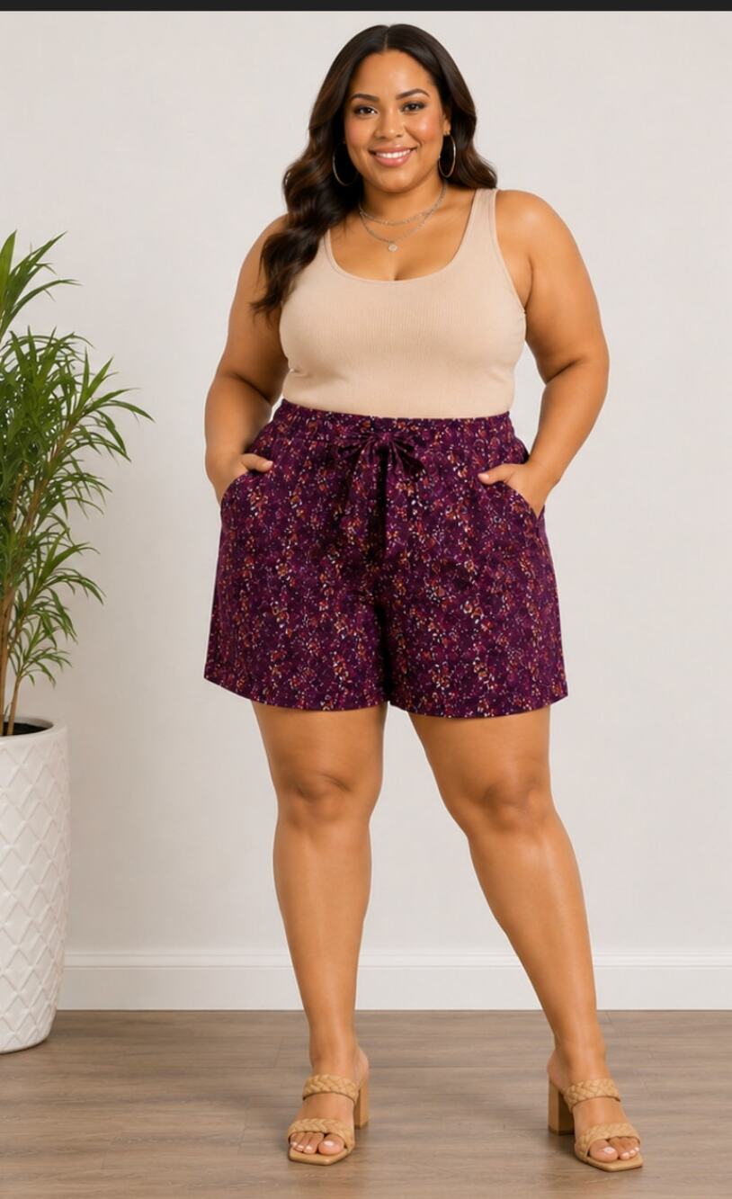 Ashley Stewart Paisley Boho Culotte Novelty Print Art to Wear Flowy Shorts
